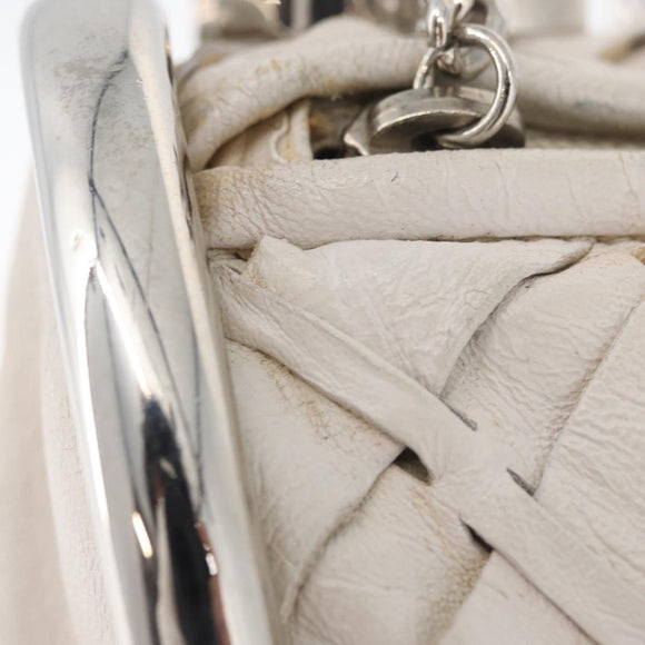 CHANEL Chain Hand Bag Leather White Silver CC Auth 132723