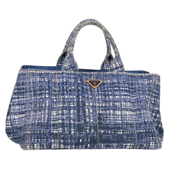 PRADA Canapa GM Hand Bag Canvas Blue Gold Auth 132724