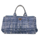 PRADA Canapa GM Hand Bag Canvas Blue Gold Auth 132724-13