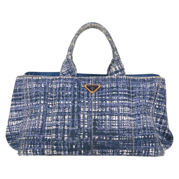 PRADA Canapa GM Hand Bag Canvas Blue Gold Auth 132724