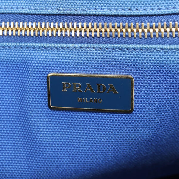PRADA Canapa GM Hand Bag Canvas Blue Gold Auth 132724