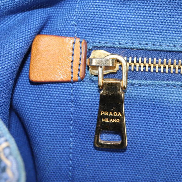PRADA Canapa GM Hand Bag Canvas Blue Gold Auth 132724