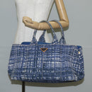 PRADA Canapa GM Hand Bag Canvas Blue Gold Auth 132724-24