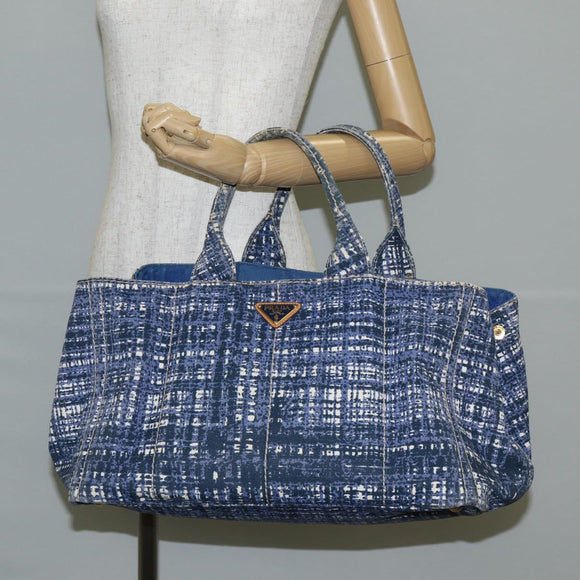 PRADA Canapa GM Hand Bag Canvas Blue Gold Auth 132724