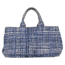 PRADA Canapa GM Hand Bag Canvas Blue Gold Auth 132724-2