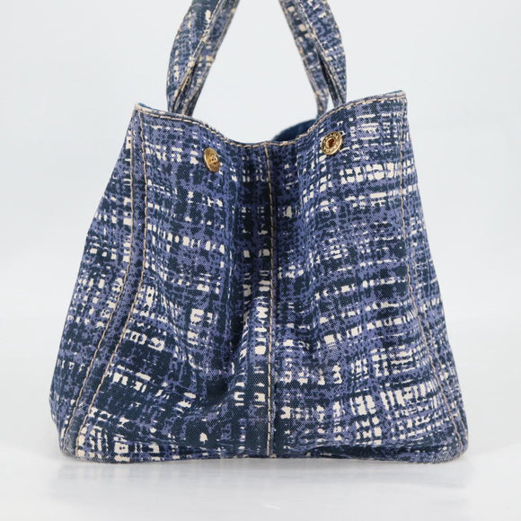 PRADA Canapa GM Hand Bag Canvas Blue Gold Auth 132724