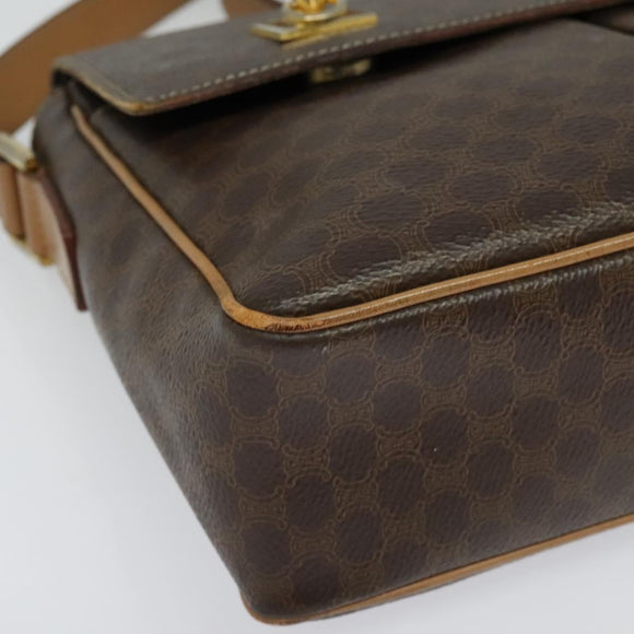 CELINE Macadam Canvas Shoulder Bag PVC Leather Brown Gold Auth 132726