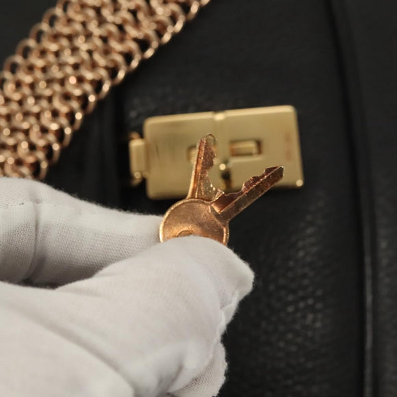 PRADA Chain Shoulder Bag Leather Black Gold Auth 132747V