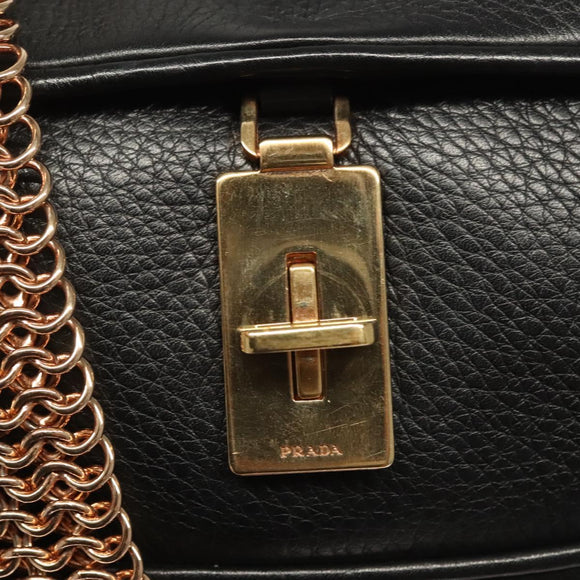 PRADA Chain Shoulder Bag Leather Black Gold Auth 132747V