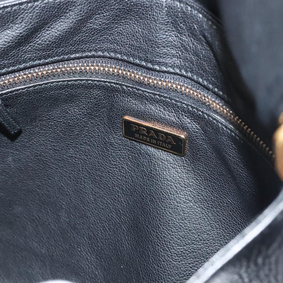 PRADA Chain Shoulder Bag Leather Black Gold Auth 132747V