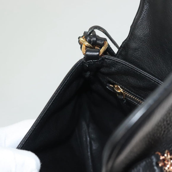 PRADA Chain Shoulder Bag Leather Black Gold Auth 132747V