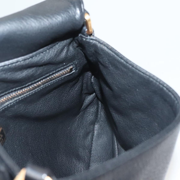 PRADA Chain Shoulder Bag Leather Black Gold Auth 132747V