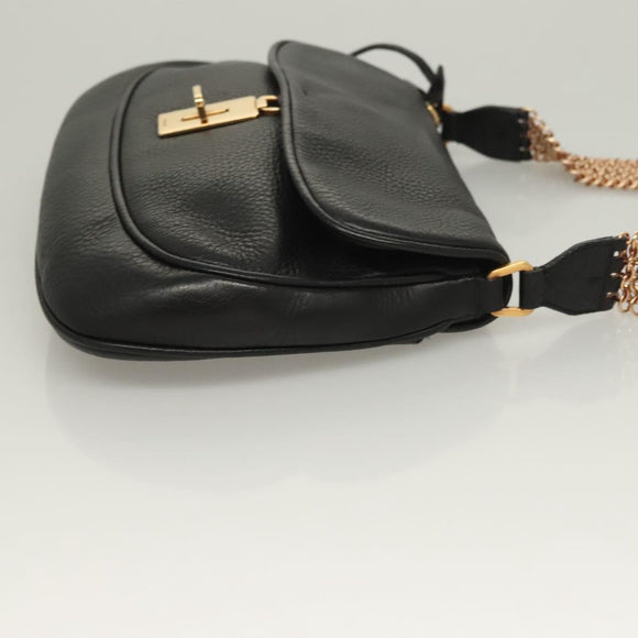 PRADA Chain Shoulder Bag Leather Black Gold Auth 132747V
