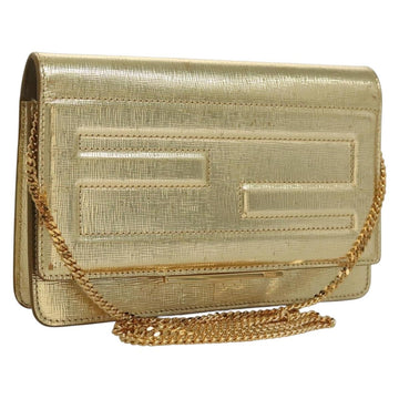 FENDI Chain Wallet Leather Gold Auth 132749