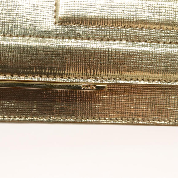 FENDI Chain Wallet Leather Gold Auth 132749