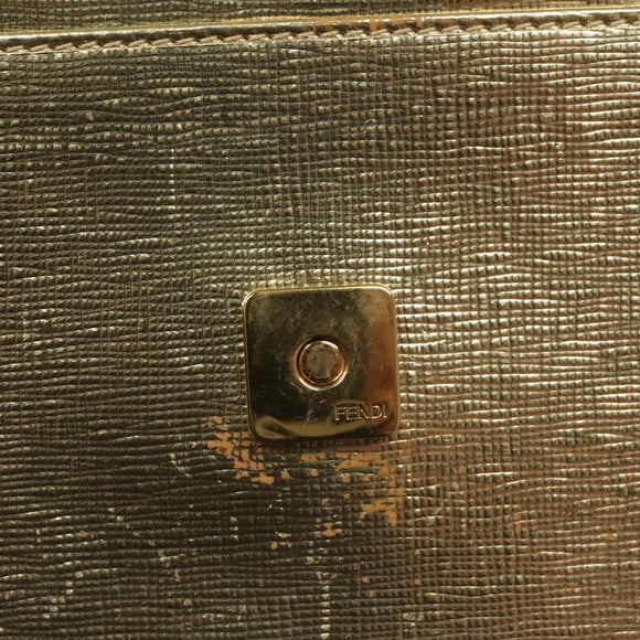 FENDI Chain Wallet Leather Gold Auth 132749