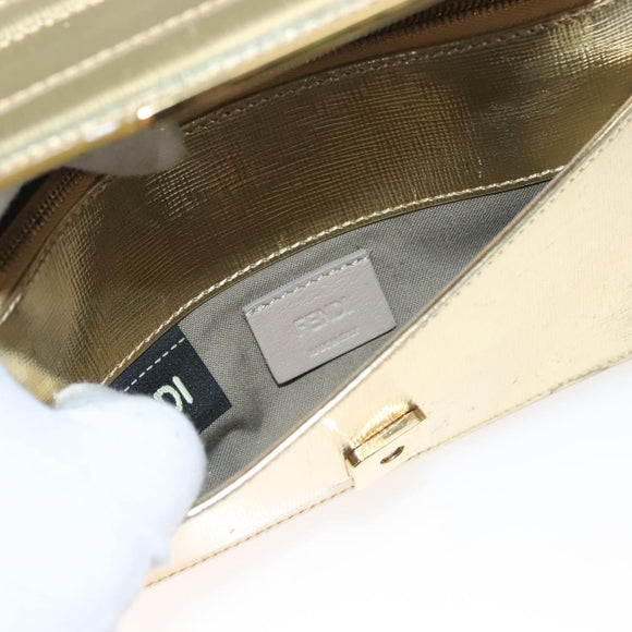 FENDI Chain Wallet Leather Gold Auth 132749