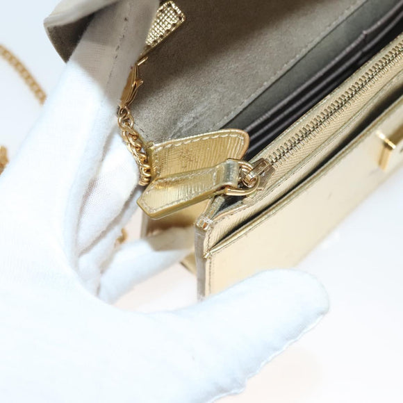 FENDI Chain Wallet Leather Gold Auth 132749