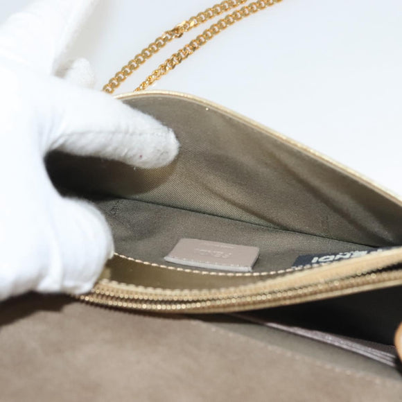 FENDI Chain Wallet Leather Gold Auth 132749