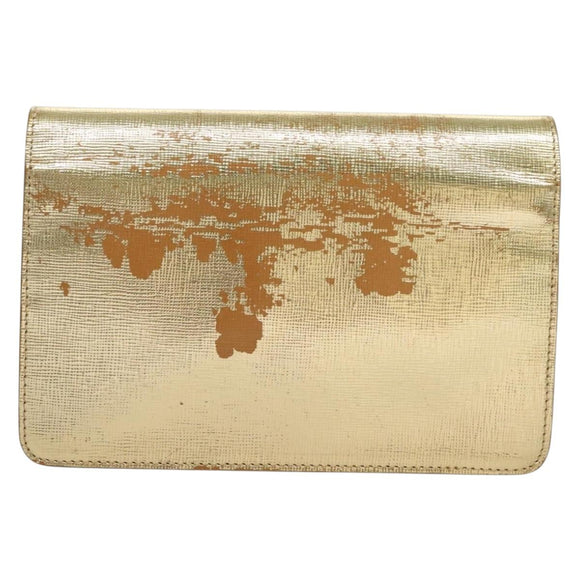 FENDI Chain Wallet Leather Gold Auth 132749