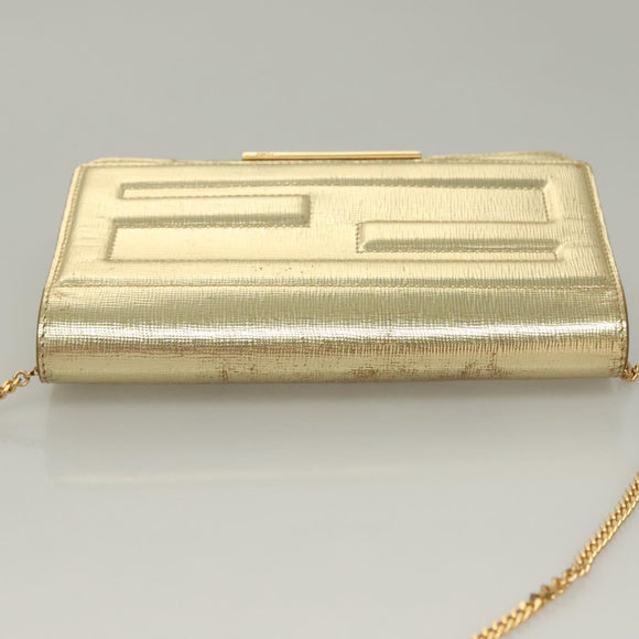 FENDI Chain Wallet Leather Gold Auth 132749