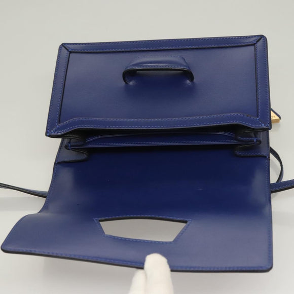 LOEWE Shoulder Bag Leather Blue Gold Auth 132752