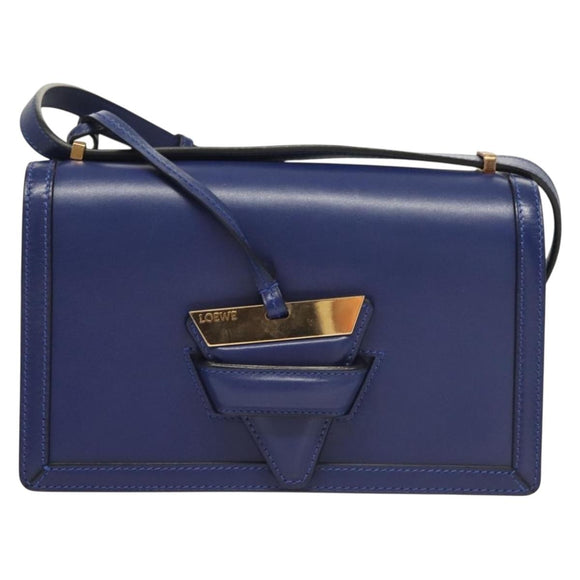LOEWE Shoulder Bag Leather Blue Gold Auth 132752V