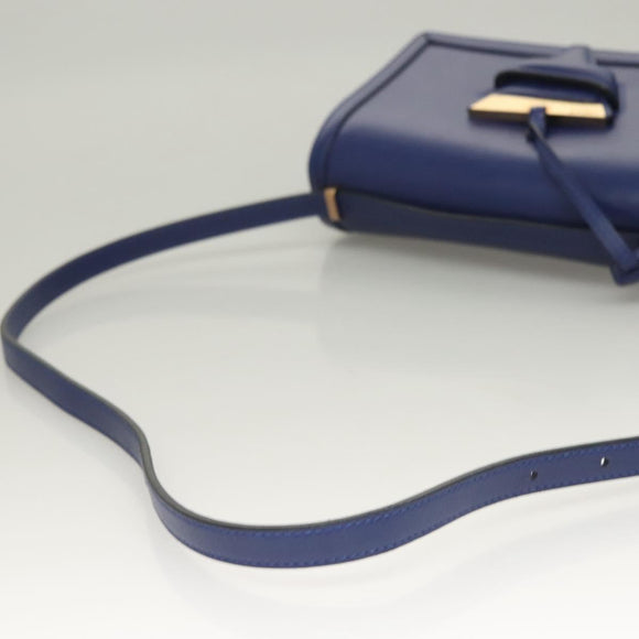 LOEWE Shoulder Bag Leather Blue Gold Auth 132752V