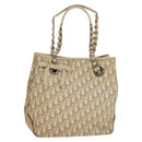 Christian Dior Trotter Canvas Romantic Chain Bag PVC Beige Silver Auth 132755-1