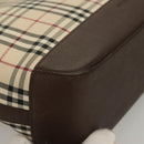 BURBERRY Nova Check Tote Bag Canvas Leather Beige Red Silver Auth 132757-9