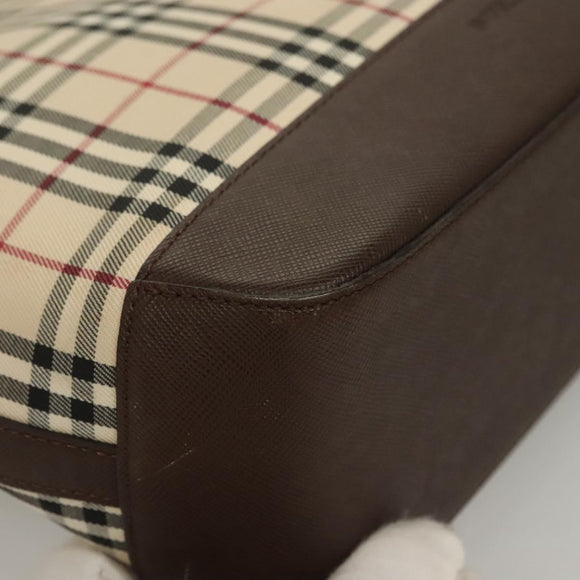 BURBERRY Nova Check Tote Bag Canvas Leather Beige Red Silver Auth 132757