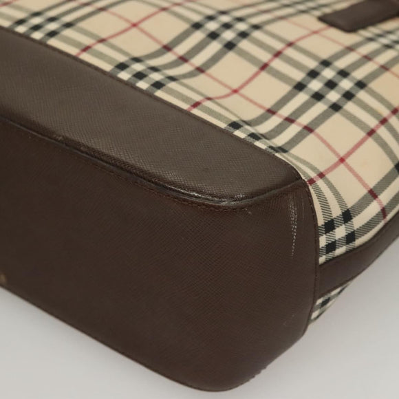 BURBERRY Nova Check Tote Bag Canvas Leather Beige Red Silver Auth 132757