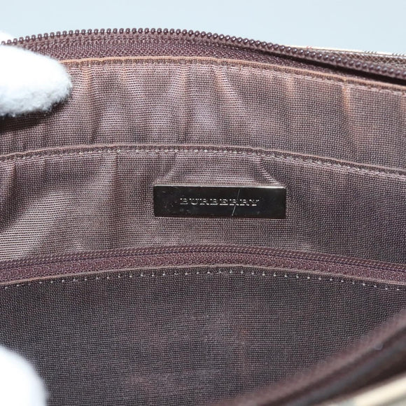 BURBERRY Nova Check Tote Bag Canvas Leather Beige Red Silver Auth 132757