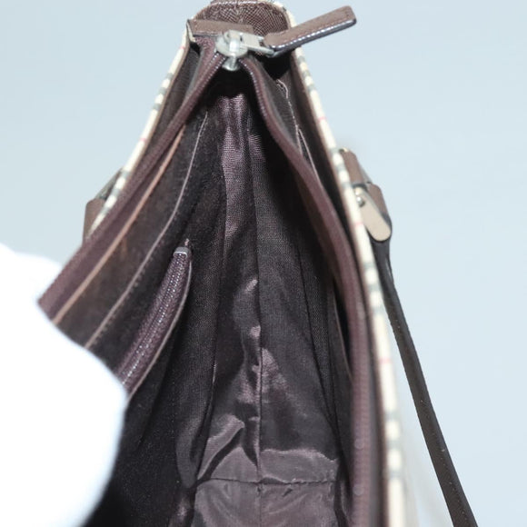 BURBERRY Nova Check Tote Bag Canvas Leather Beige Red Silver Auth 132757