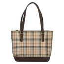 BURBERRY Nova Check Tote Bag Canvas Leather Beige Red Silver Auth 132757-13