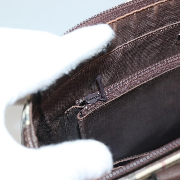 BURBERRY Nova Check Tote Bag Canvas Leather Beige Red Silver Auth 132757