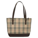 BURBERRY Nova Check Tote Bag Canvas Leather Beige Red Silver Auth 132757-2