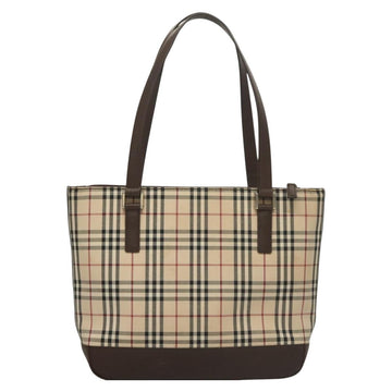 BURBERRY Nova Check Tote Bag Canvas Leather Beige Red Silver Auth 132757 - 0
