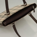 BURBERRY Nova Check Tote Bag Canvas Leather Beige Red Silver Auth 132757-6