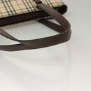 BURBERRY Nova Check Tote Bag Canvas Leather Beige Red Silver Auth 132757-7