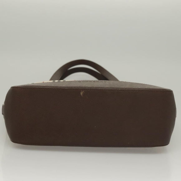 BURBERRY Nova Check Tote Bag Canvas Leather Beige Red Silver Auth 132757