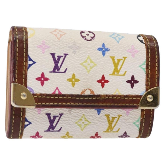LOUIS VUITTON Multicolor Porte Monnaie Pla Purse White M92657 Auth 132771