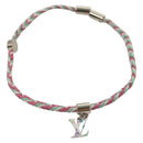 LOUIS VUITTON Brass Friend Ship Bracelet Leather Pink M6793E LV Auth 132791M-2
