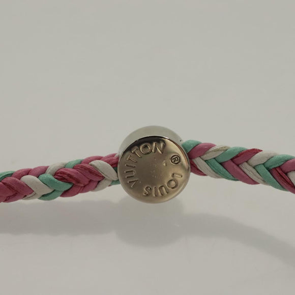 LOUIS VUITTON Brass Friend Ship Bracelet Leather Pink M6793E LV Auth 132791M