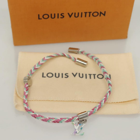 LOUIS VUITTON Brass Friend Ship Bracelet Leather Pink M6793E LV Auth 132791M