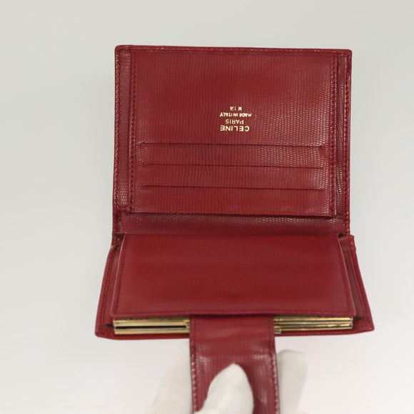CELINE Compact Wallet Leather Red Gold Auth 132803