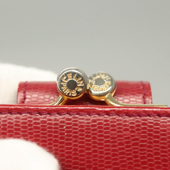CELINE Compact Wallet Leather Red Gold Auth 132803