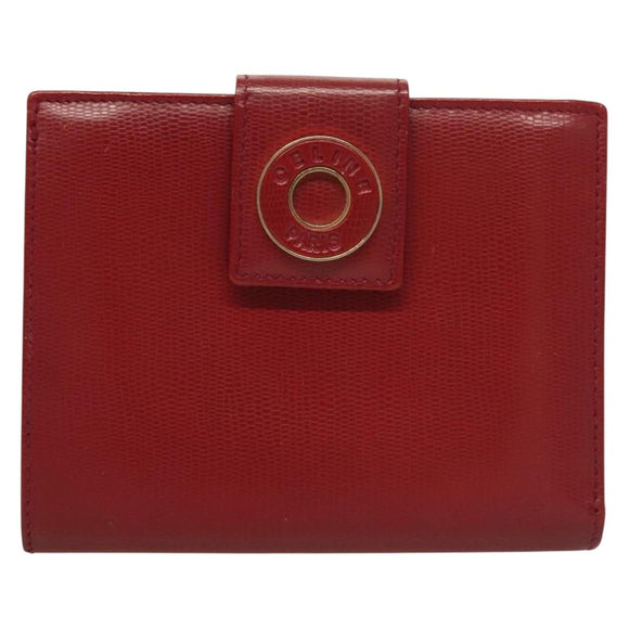 CELINE Compact Wallet Leather Red Gold Auth 132803