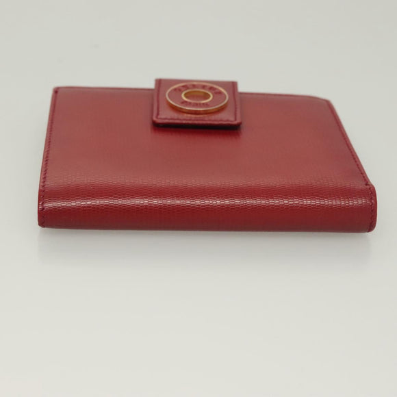 CELINE Compact Wallet Leather Red Gold Auth 132803