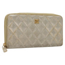 CHANEL Matelasse Long Wallet Leather Silver CC Auth 132807-1